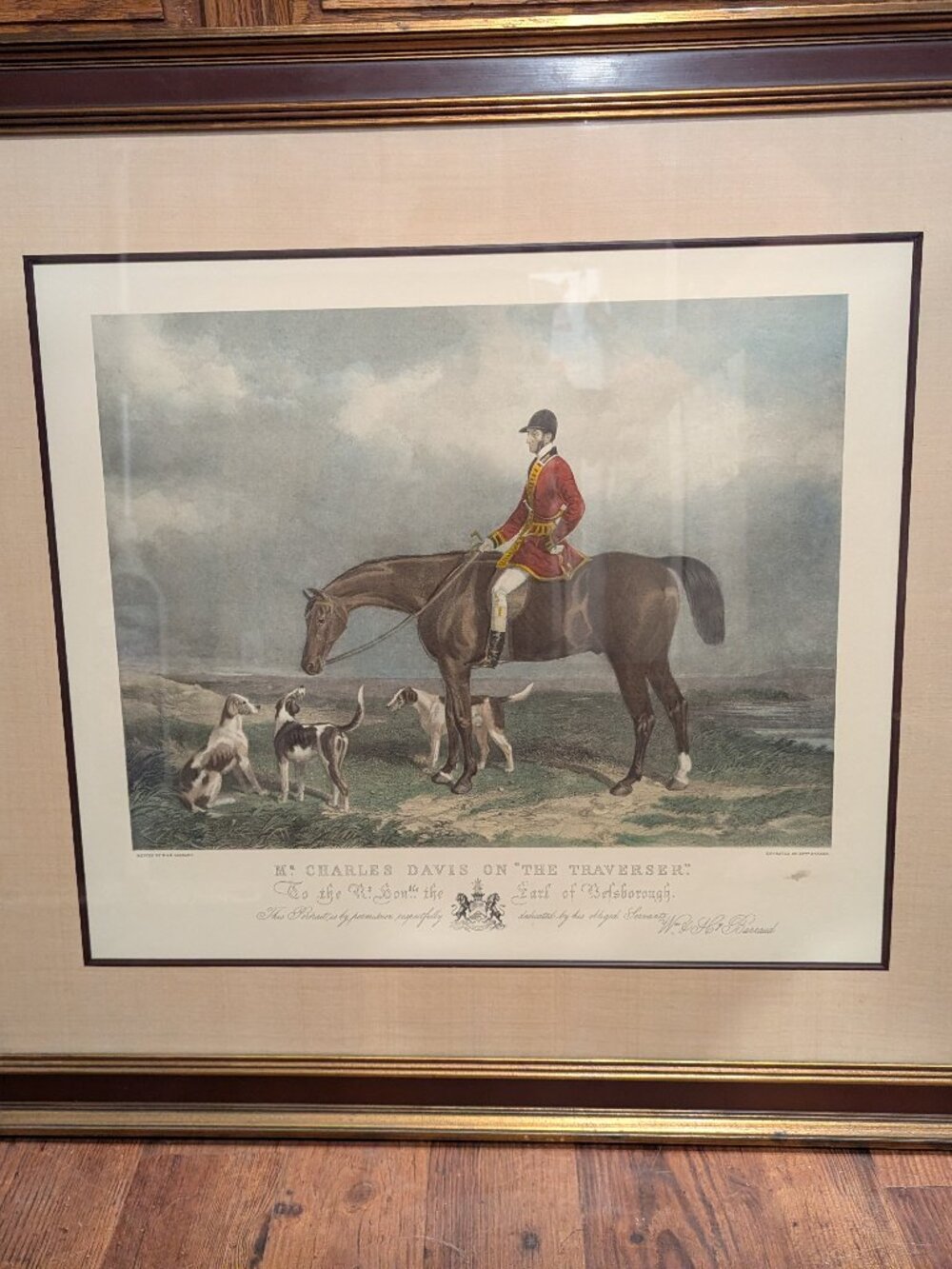 Hand-Colored Fox Hunting Engraving titled "Mr. Charles Davis on 'The Traverser'"
